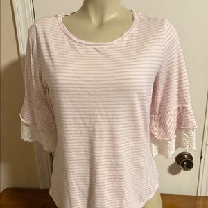 Elle Light Pink Striped Blouse with Eyelet Sleeves